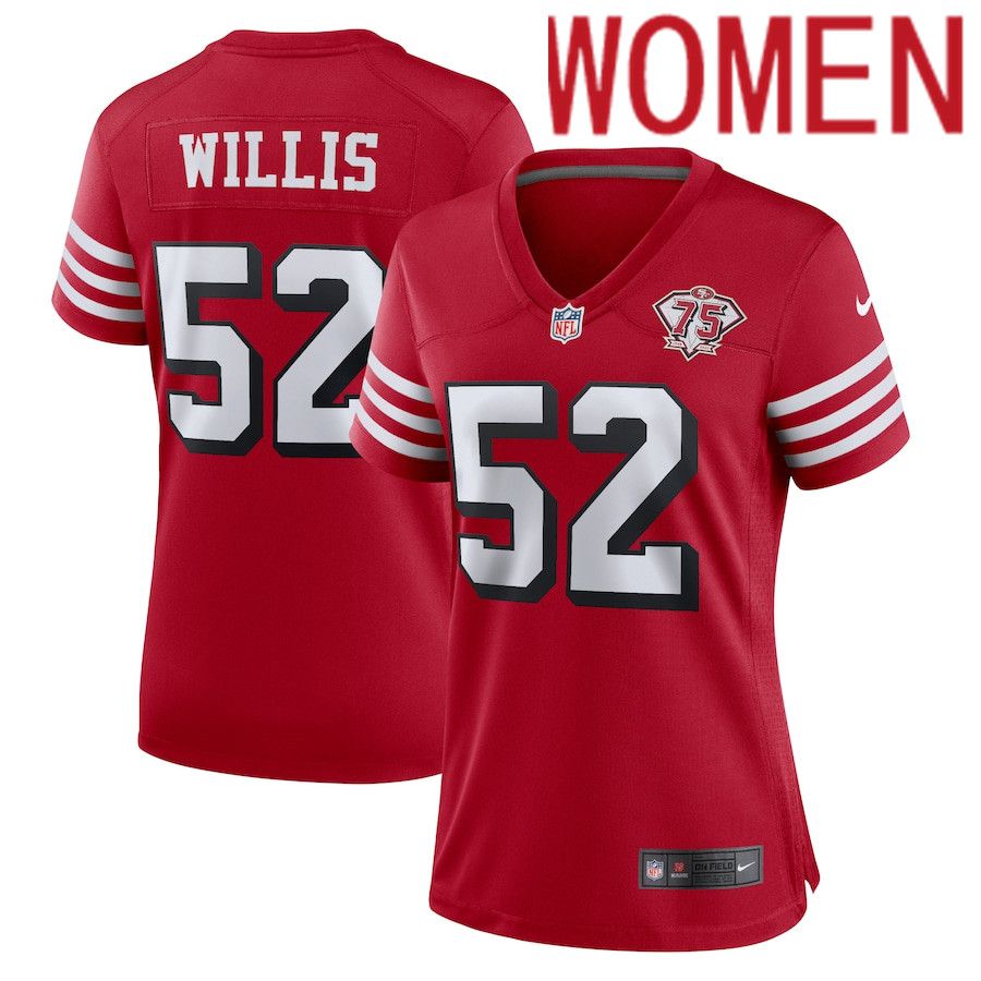Women San Francisco 49ers #52 Patrick Willis Nike Scarlet 75th Anniversary Alternate Retired Player Game NFL Jersey->women nfl jersey->Women Jersey